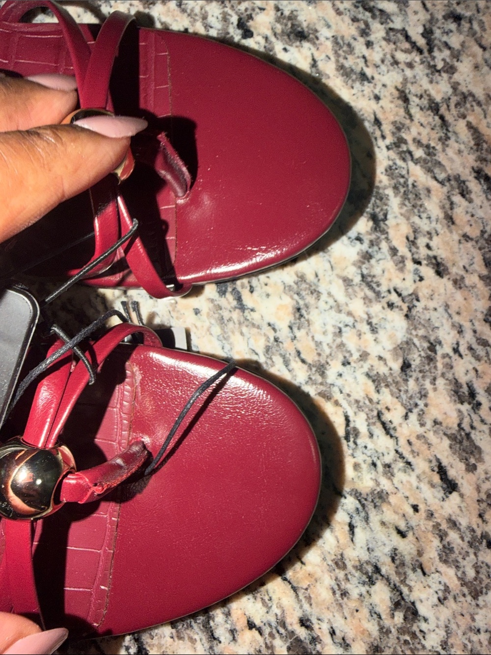 NYC Women's Burgundy Strappy Heeled Sandals with Gold Accent - Picture 10 of 11